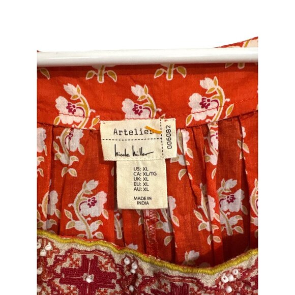 Nicole Miller Artelier Womens Floral Tassel Blouse XL Red & White - Picture 3 of 4